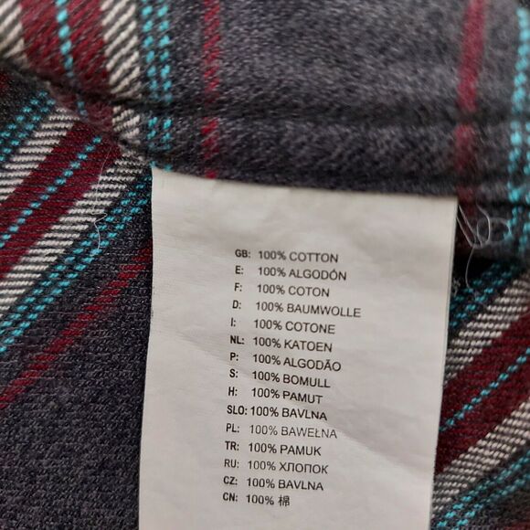 Vans Mens Flannel Shirt Medium Gray Striped Button Up Long Sleeve 100% Cotton - Picture 13 of 13